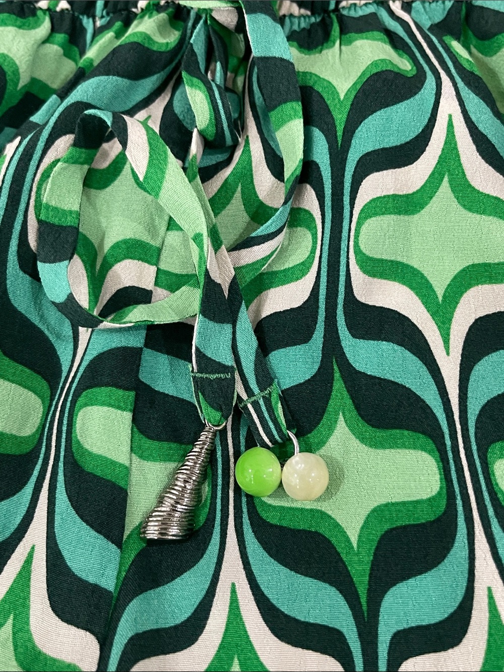 Zara Abstract Green Print Boho High Rise Pants Size Small - Picture 7 of 9